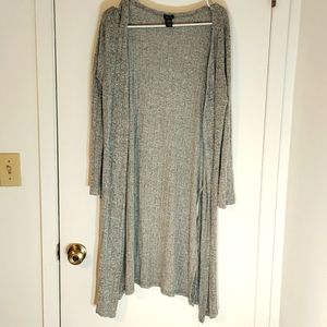 Grey long open super soft cardigan type sweater.